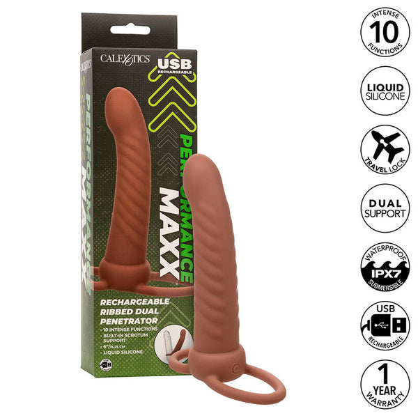 CALEXOTICS - MAXX RIBBED DUAL PENETRATOR 10 VIBRAZIONI MARRONE