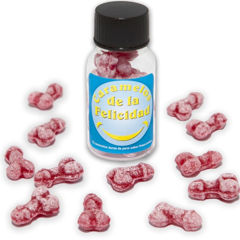 DIABLO PICANTE - BARATTOLO DA 12 CARAMELLE A FORMA DI PENE ALLA FRAGOLA/CILIEGIA