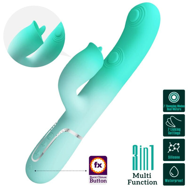 PRETTY LOVE - VIBRATORE MULTIFUNZIONE CONIGLIO GIGI VERDE ACQUA