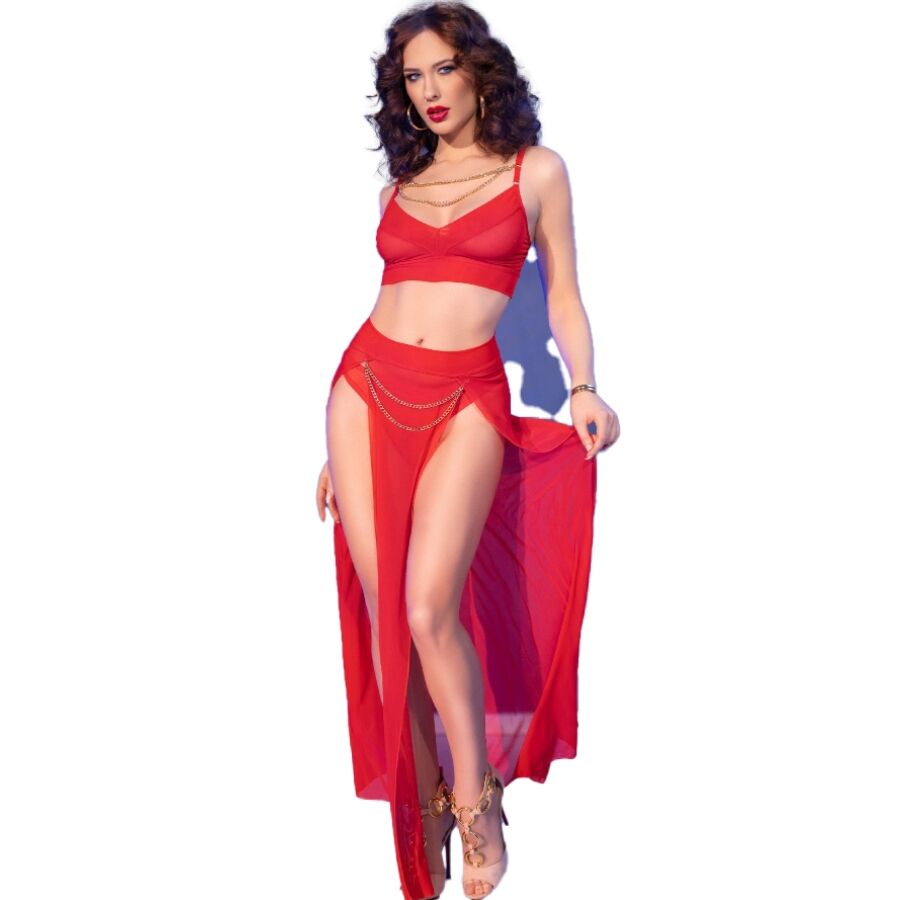 CHILIROSE - CR 4850 SET TOP E LEGGINGS ROSSI CON ACCESSORI DORATI S