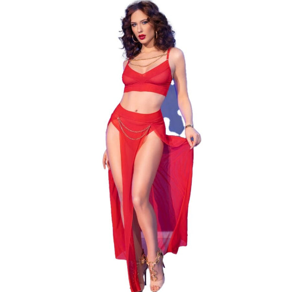 CHILIROSE - CR 4850 SET TOP E LEGGINGS ROSSI CON ACCESSORI DORATI M