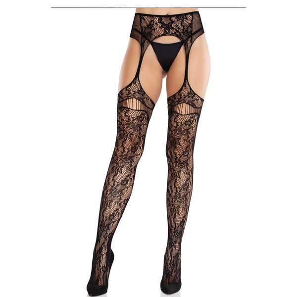 LEG AVENUE - CALZE IN PIZZO CON GIARRETTIERE NERE