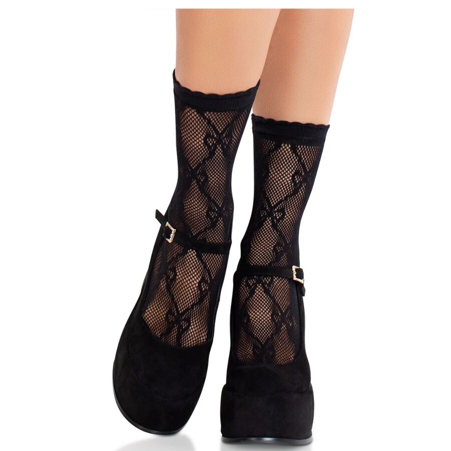 LEG AVENUE - CALZINI IN PIZZO CON FIOCCO IN PIZZO NERO
