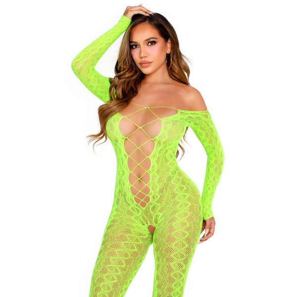 LEG AVENUE - BODYSTOCKING SENZA CAVALLO EXOTIC SNAKE LACE NEON GREEN