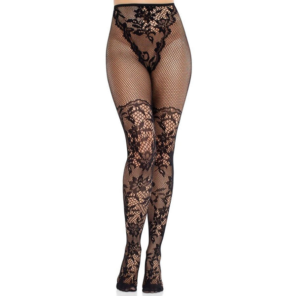 LEG AVENUE - CALZE IN PIZZO DAHLIA CON DETTAGLIO A RETE NERE
