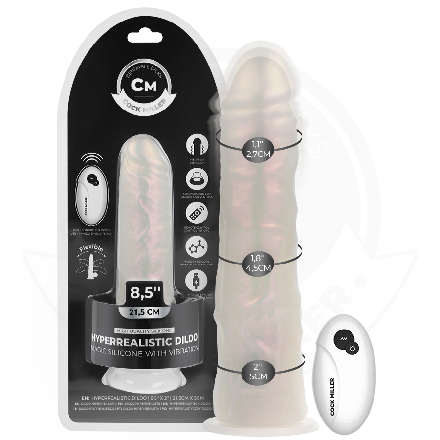 COCK MILLER - DILDO CON VENTOSA, LUCI E VIBRAZIONE CON TELECOMANDO BIANCO 21,5 CM