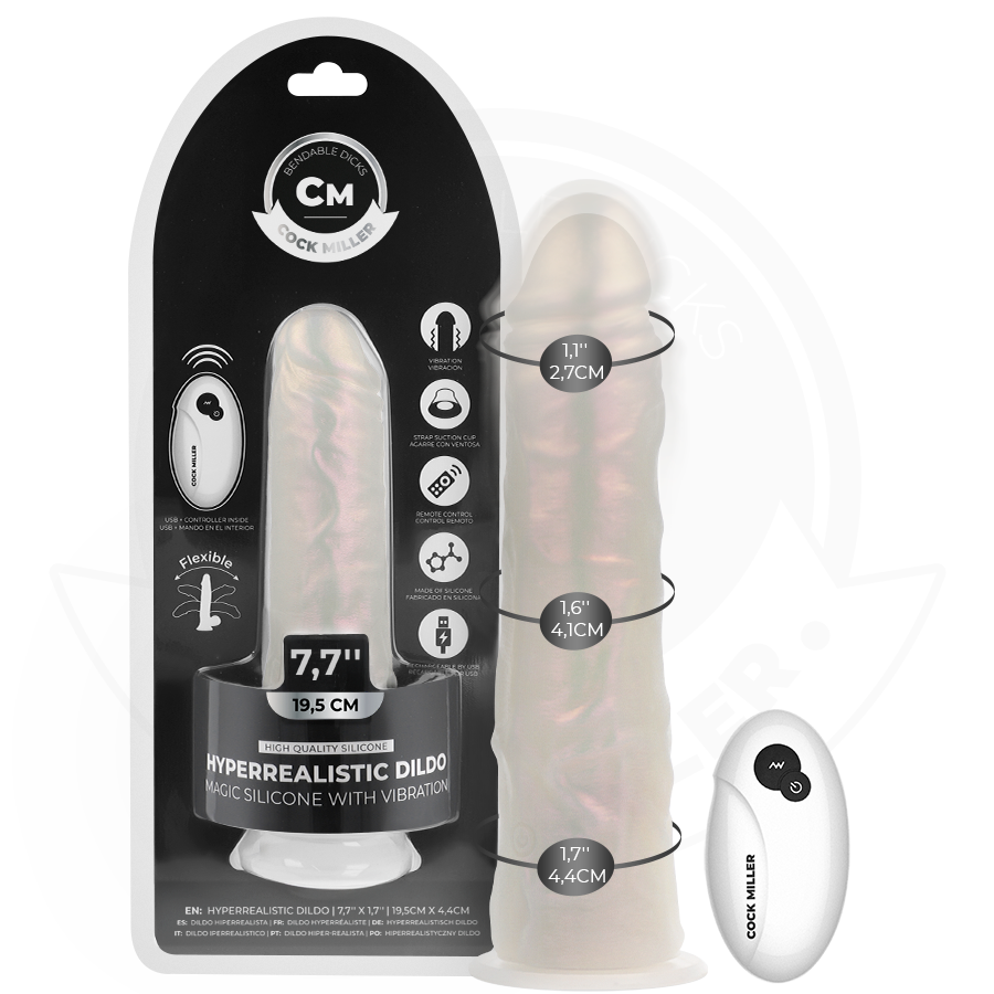 COCK MILLER - DILDO CON VENTOSA, LUCI E VIBRAZIONE CON TELECOMANDO BIANCO 19,5 CM
