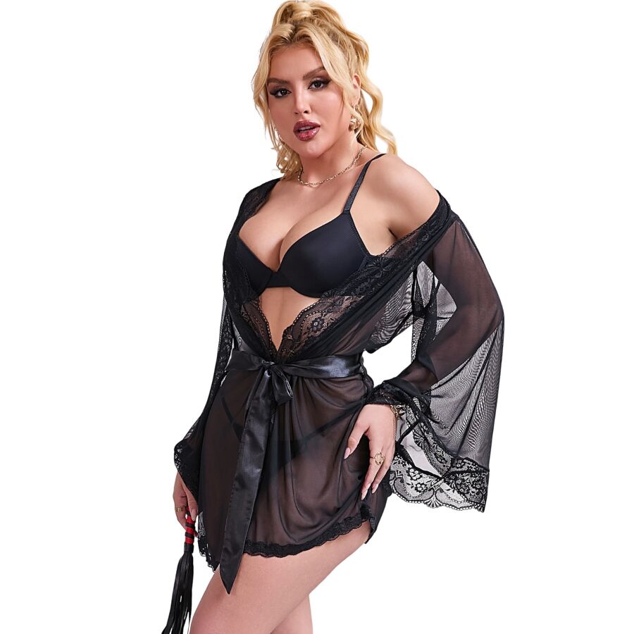 SUBBLIME - VESTAGLIA IN TESSUTO TRASPARENTE CON DETTAGLI IN PIZZO NERO S/M