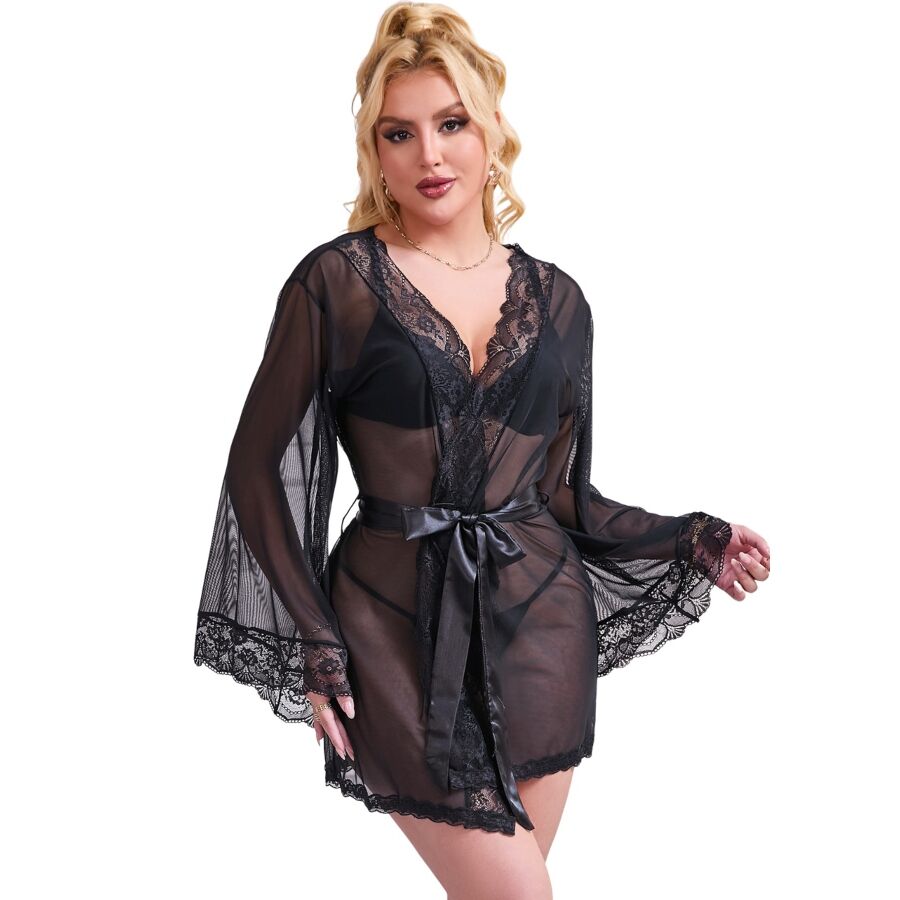 SUBBLIME - VESTAGLIA IN TESSUTO TRASPARENTE CON DETTAGLI IN PIZZO NERO L/XL