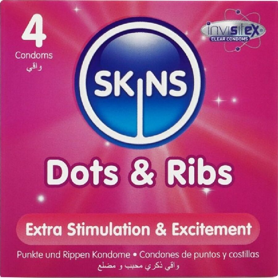 SKINS - DOTS & RIBS PREMIUM CONDOMS CONFEZIONE DA 4