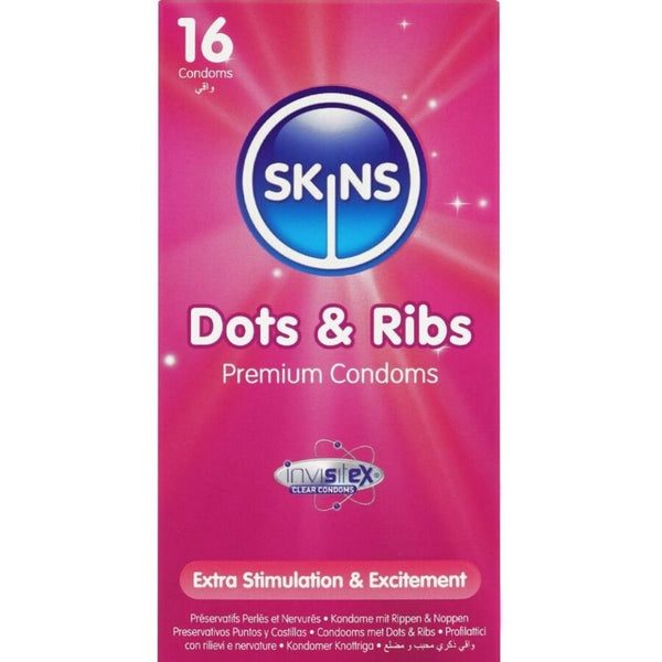 SKINS - DOTS & RIBS PREMIUM CONDOMS CONFEZIONE DA 16