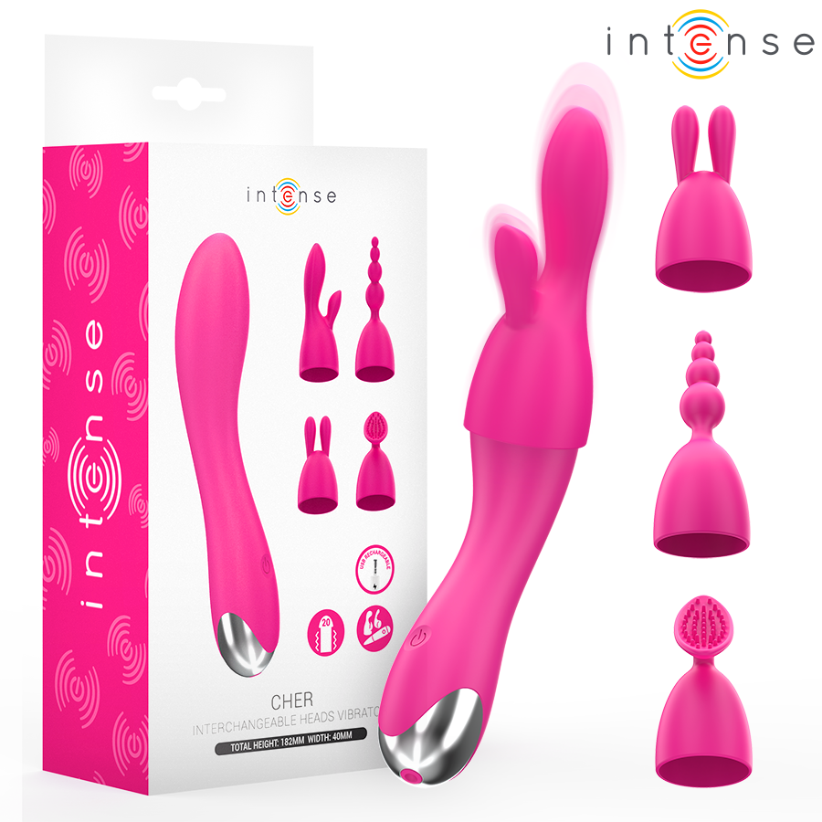 INTENSE - VIBRATORE CHER CON 20 MODALITÀ E TESTINE INTERCAMBIABILI